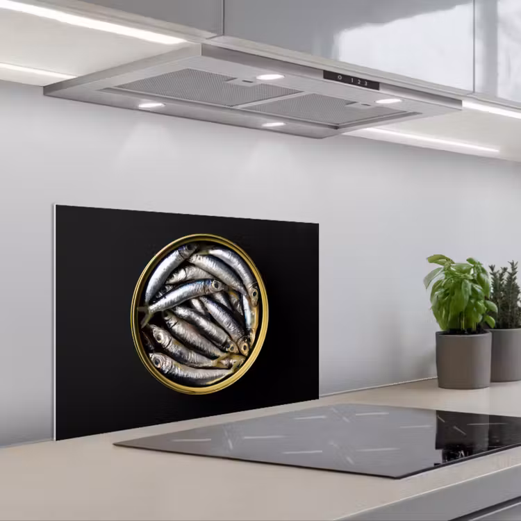 Spatscherm keuken - Sardines - Vissen - Rond - Zwart — 5