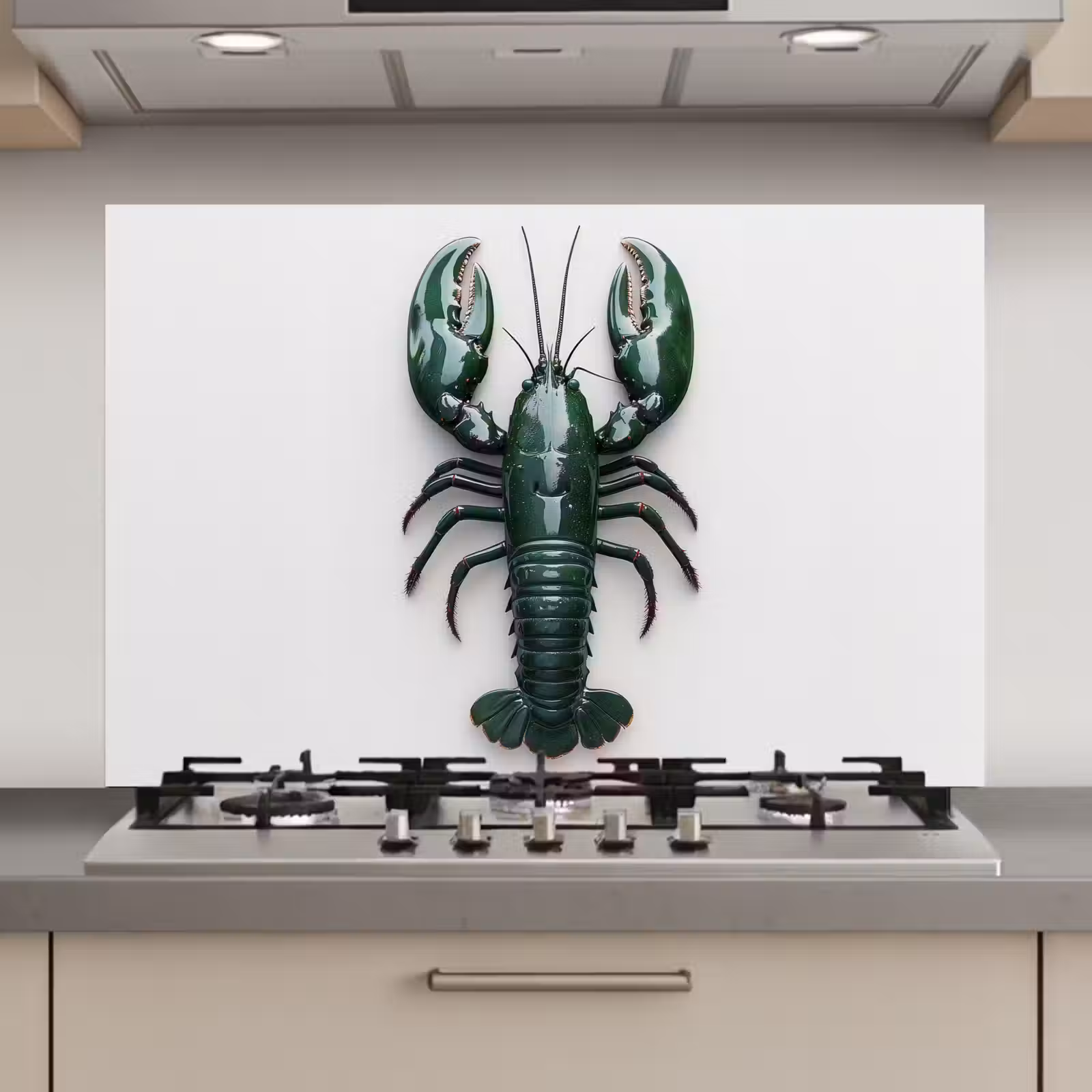 Spatscherm keuken - Kreeft - Glossier - Groen - Wit — 1