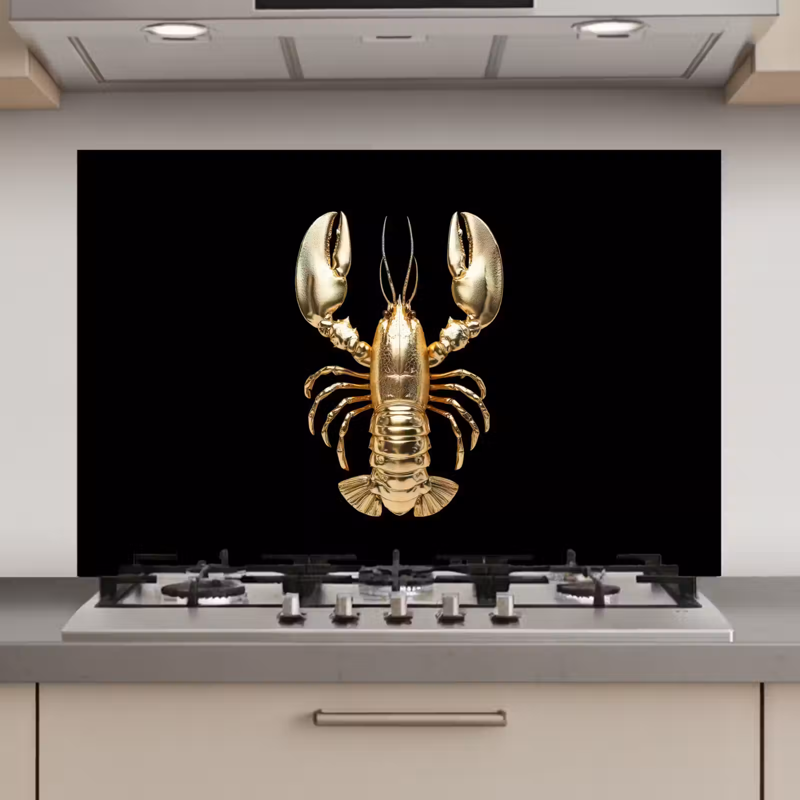 Spatscherm keuken - Kreeft - Goud - Textuur - Zwart — 1