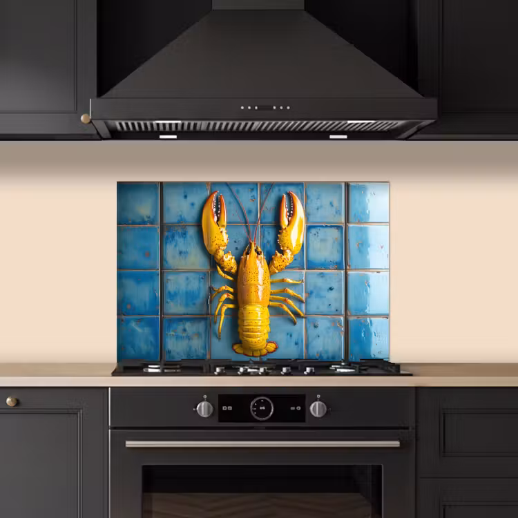 Spatscherm keuken - Kreeft - Geel - Blauw - Tegels — 2