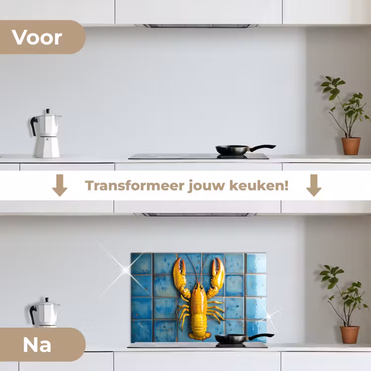 Spatscherm keuken - Kreeft - Geel - Blauw - Tegels — 3