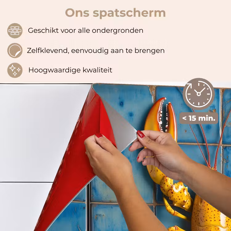 Spatscherm keuken - Kreeft - Geel - Blauw - Tegels — 4