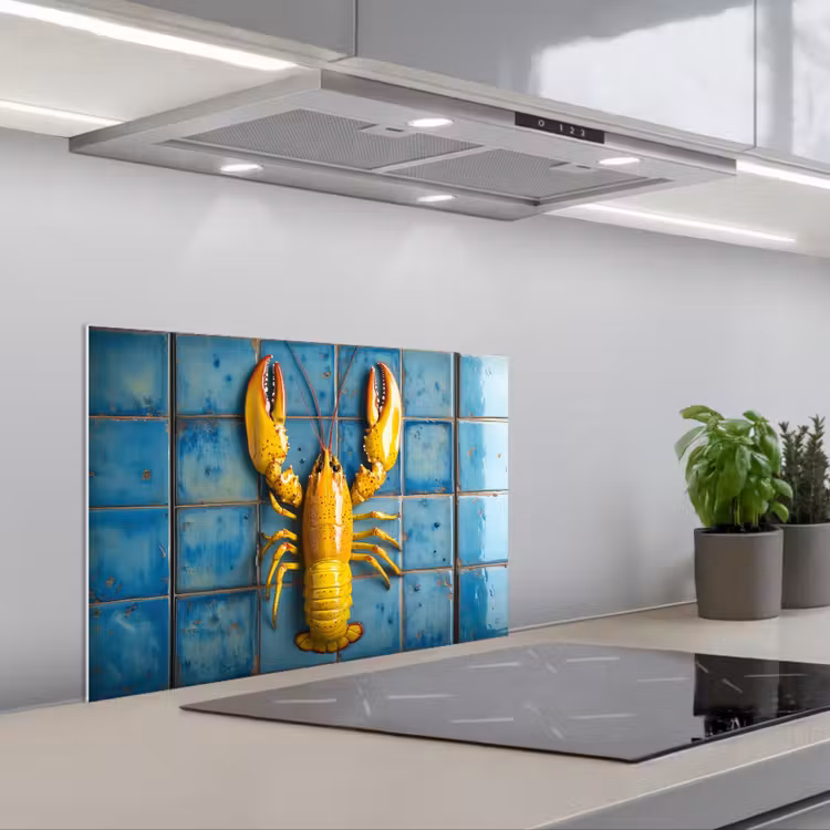 Spatscherm keuken - Kreeft - Geel - Blauw - Tegels — 5