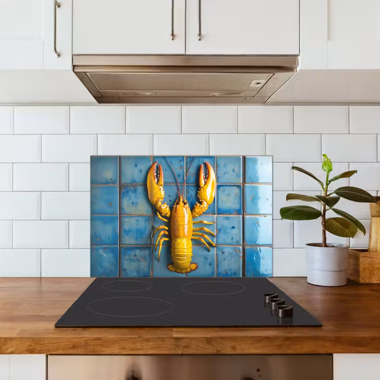 Spatscherm keuken - Kreeft - Geel - Blauw - Tegels — 6