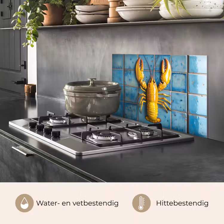 Spatscherm keuken - Kreeft - Geel - Blauw - Tegels — 7