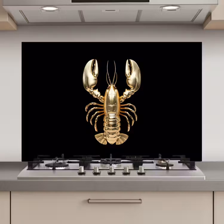 Spatscherm keuken - Kreeft - Goud - Textuur - Zwart — 1