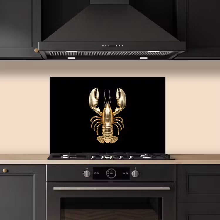 Spatscherm keuken - Kreeft - Goud - Textuur - Zwart — 2