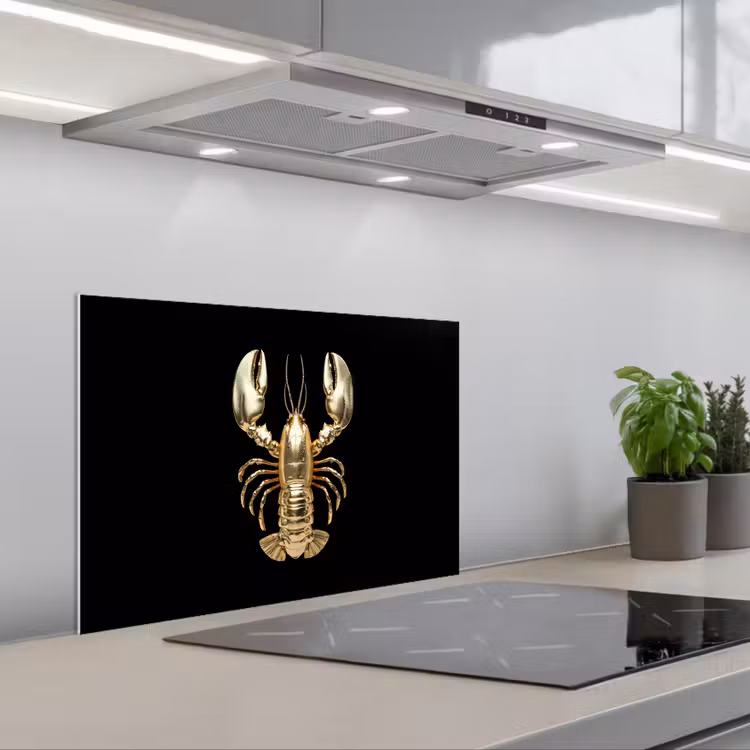 Spatscherm keuken - Kreeft - Goud - Textuur - Zwart — 5