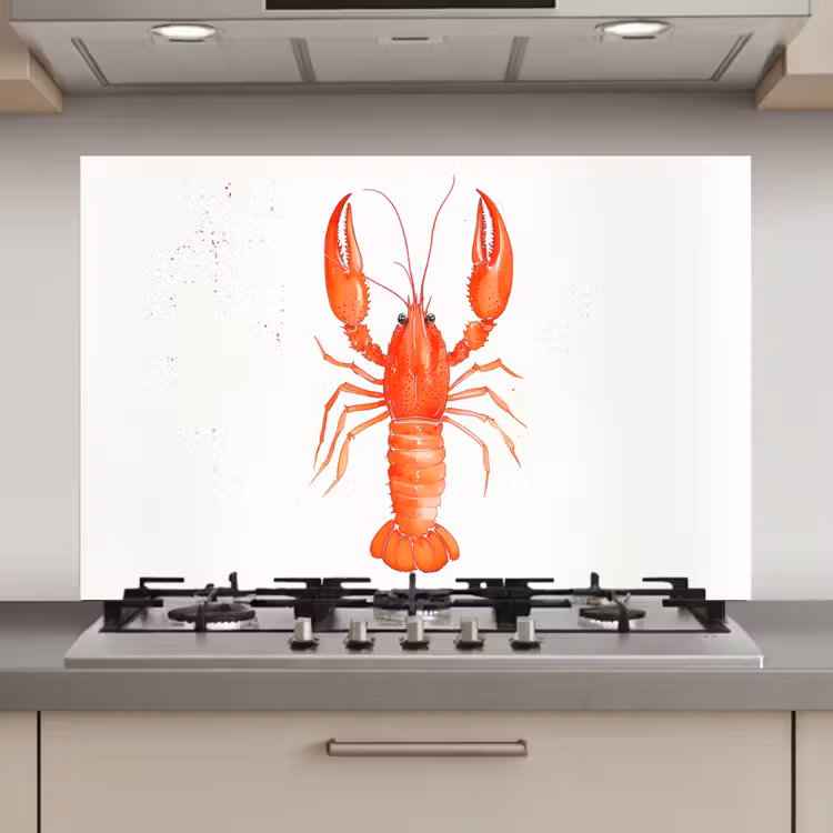 Spatscherm keuken - Kreeft - Waterverf - Aquarel - Oranje — 1