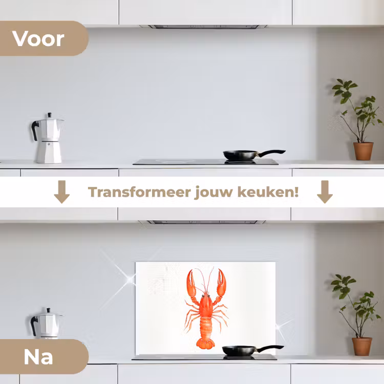 Spatscherm keuken - Kreeft - Waterverf - Aquarel - Oranje — 3