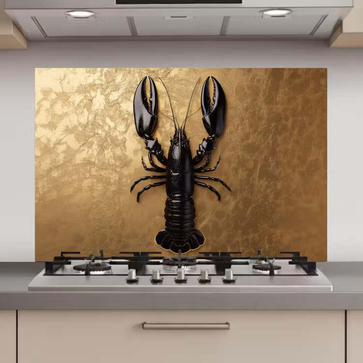Spatscherm keuken - Kreeft - Zwart - Goud - Luxe — 1