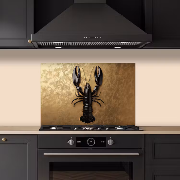 Spatscherm keuken - Kreeft - Zwart - Goud - Luxe — 2