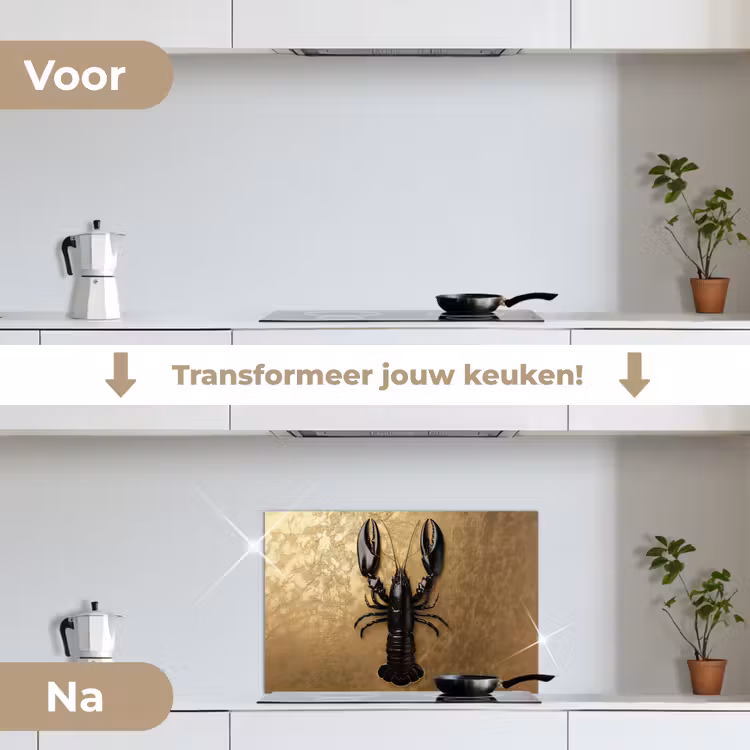 Spatscherm keuken - Kreeft - Zwart - Goud - Luxe — 3