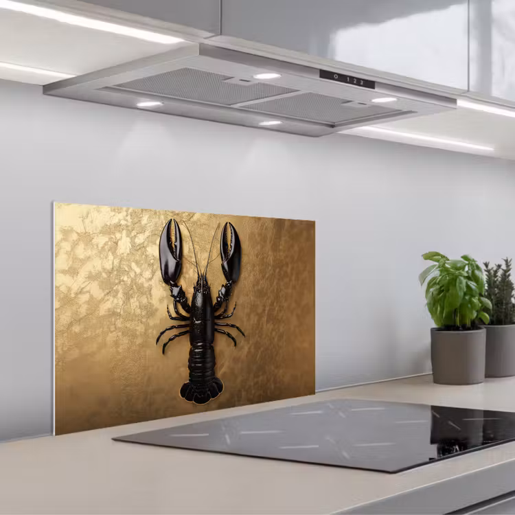 Spatscherm keuken - Kreeft - Zwart - Goud - Luxe — 5