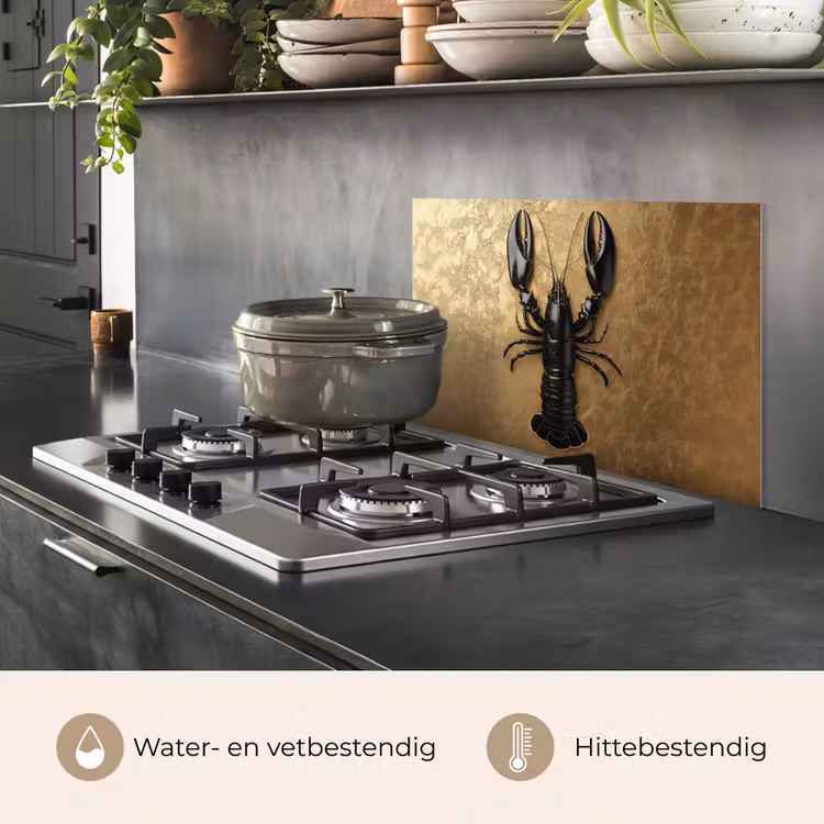 Spatscherm keuken - Kreeft - Zwart - Goud - Luxe — 7
