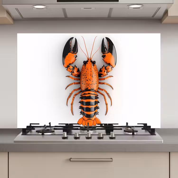 Spatscherm keuken - Kreeft - Zwart - Oranje - Wit - Uniek — 1