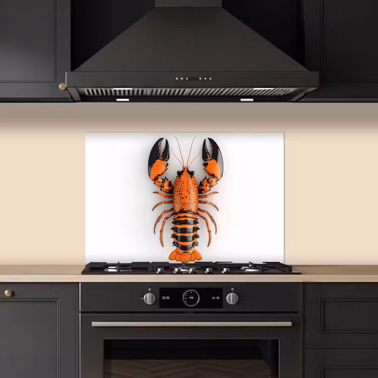 Spatscherm keuken - Kreeft - Zwart - Oranje - Wit - Uniek — 2