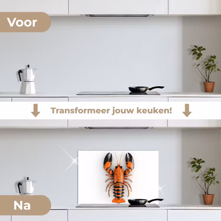 Spatscherm keuken - Kreeft - Zwart - Oranje - Wit - Uniek — 3