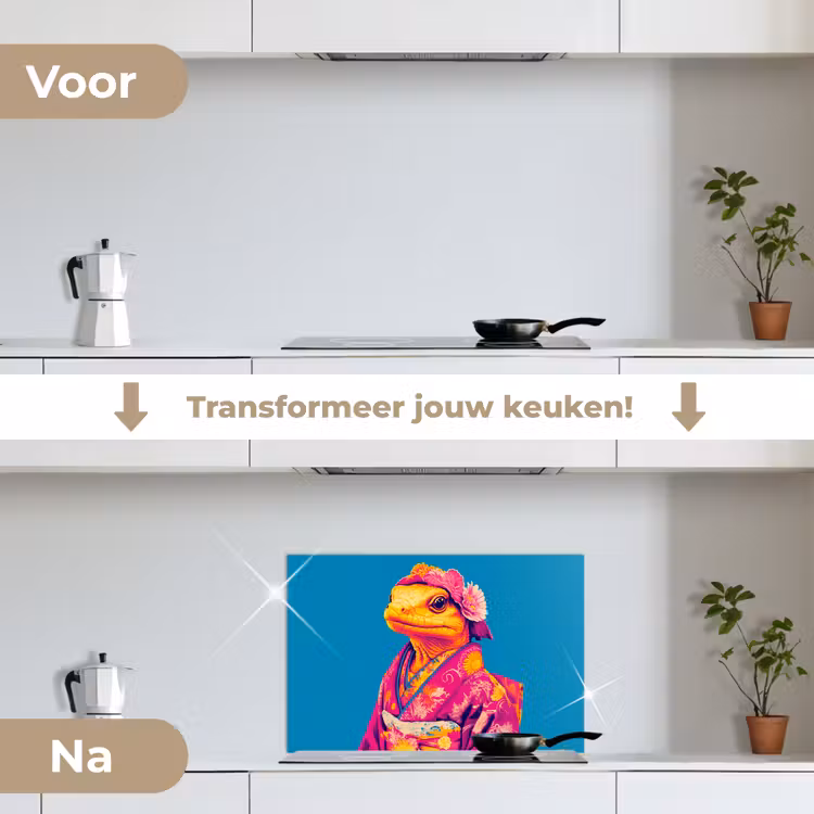 Spatscherm keuken - Bloemenkrans - Hagedis - Kimono - Paars — 3