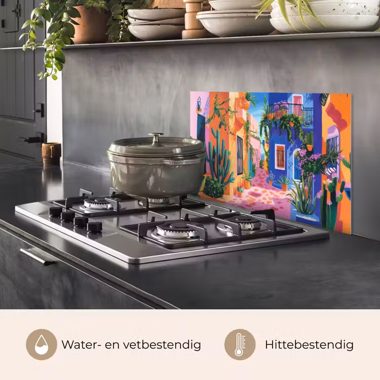 Spatscherm keuken - Geel - Blauw - Oranje - Huis — 7