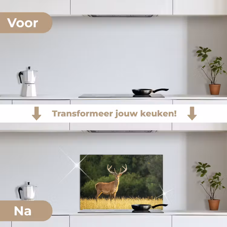 Spatscherm keuken - Hert - Gewei - Gras - Natuur - Dieren - Groen — 3