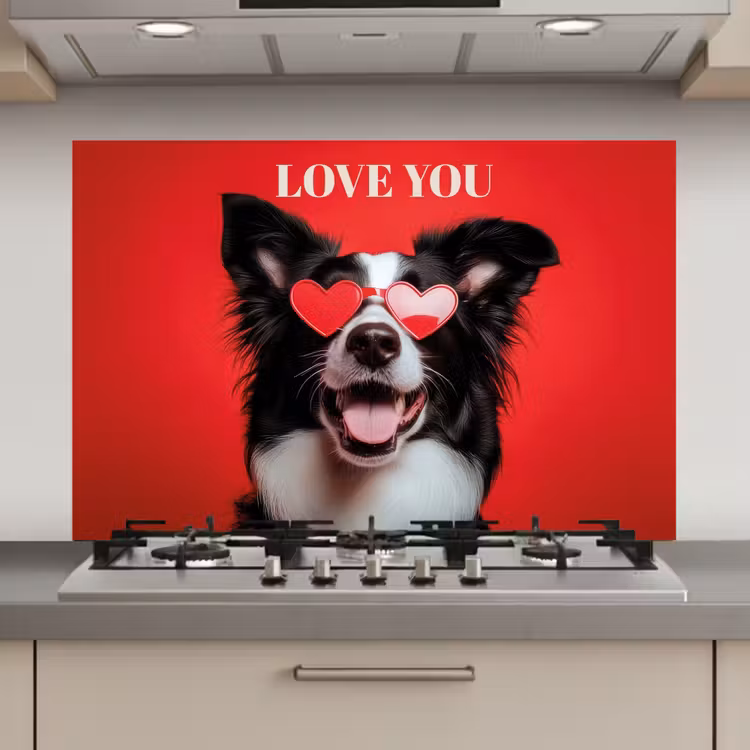Spatscherm keuken - Hond - Hartjesbril - Loveyou - Rood — 1