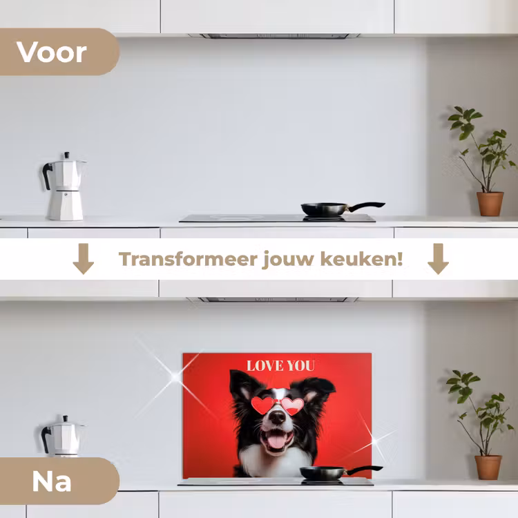 Spatscherm keuken - Hond - Hartjesbril - Loveyou - Rood — 3