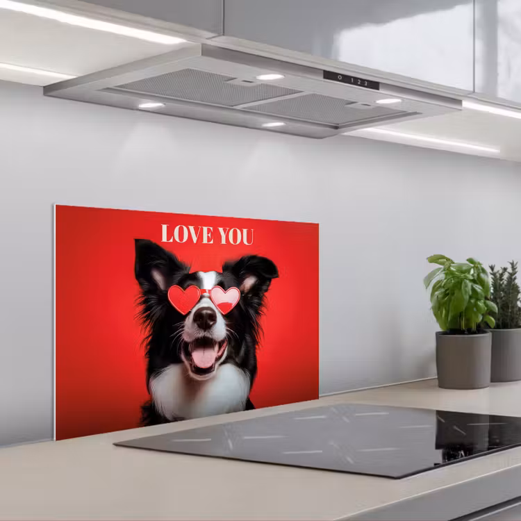 Spatscherm keuken - Hond - Hartjesbril - Loveyou - Rood — 5