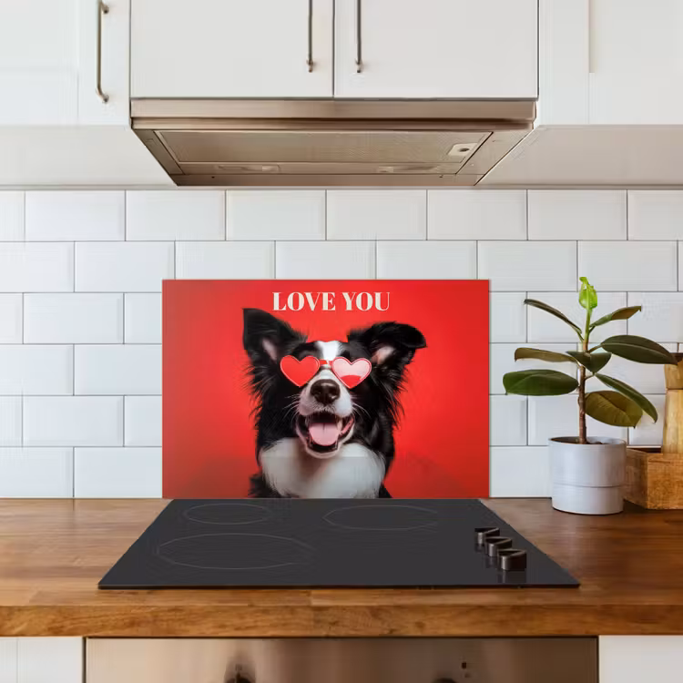 Spatscherm keuken - Hond - Hartjesbril - Loveyou - Rood — 6