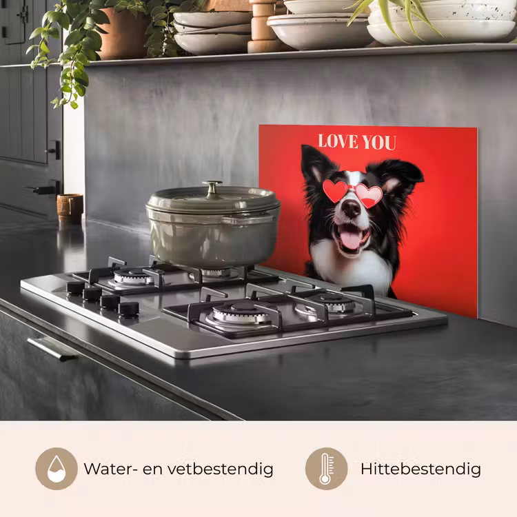 Spatscherm keuken - Hond - Hartjesbril - Loveyou - Rood — 7