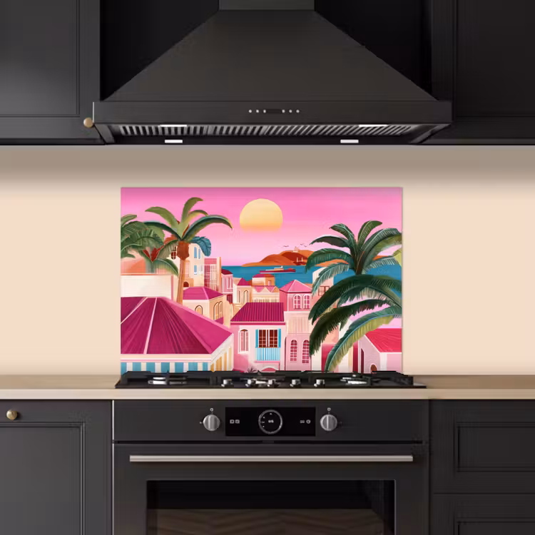 Spatscherm keuken - Stad - Roze - Palmbomen — 2