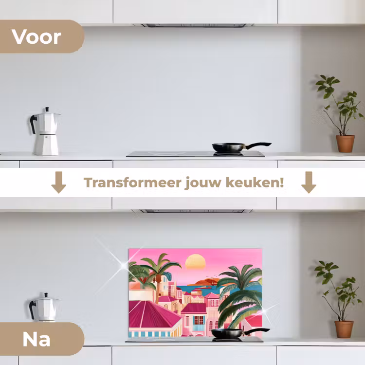 Spatscherm keuken - Stad - Roze - Palmbomen — 3