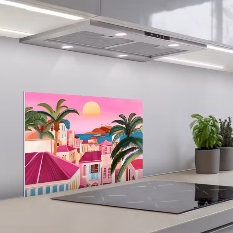 Spatscherm keuken - Stad - Roze - Palmbomen — 5