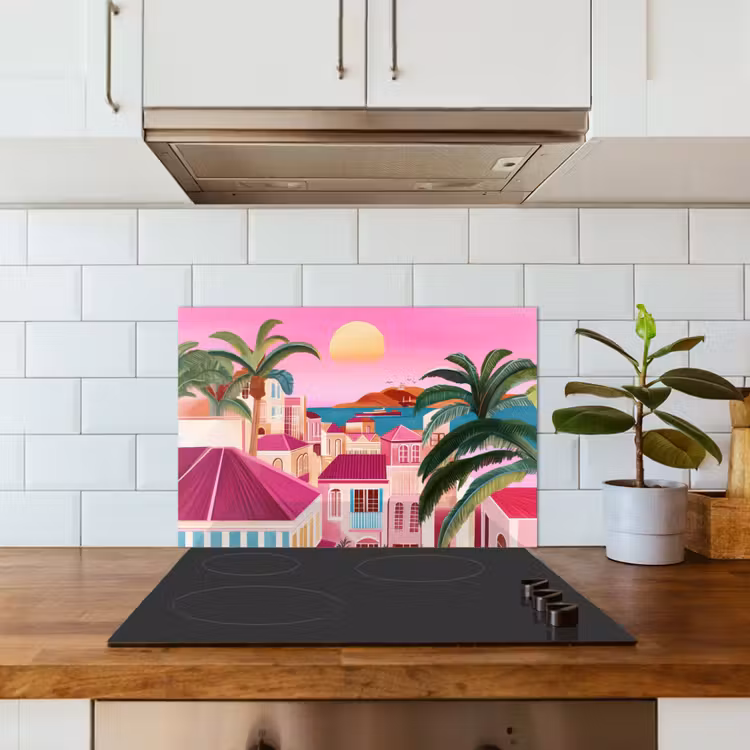 Spatscherm keuken - Stad - Roze - Palmbomen — 6