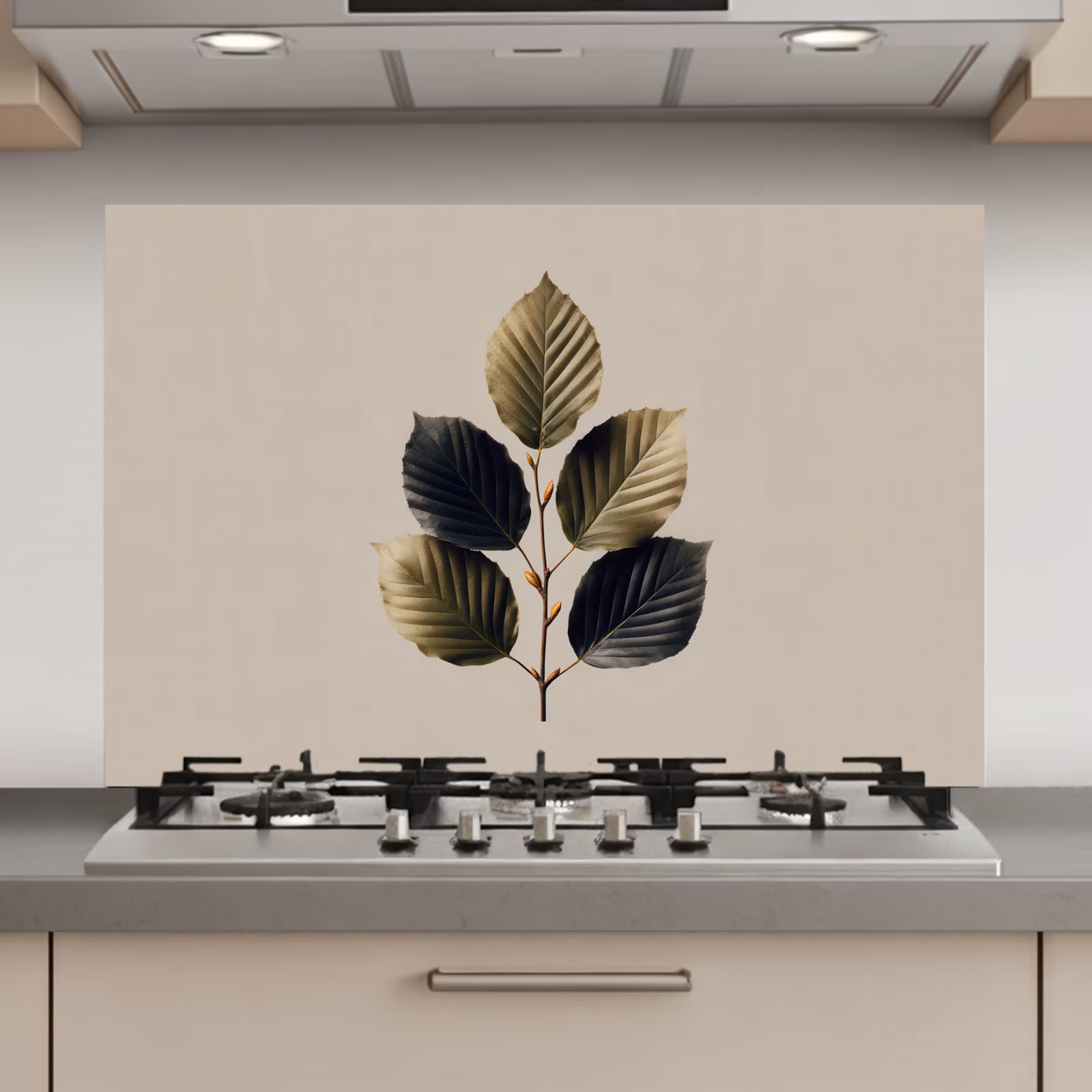 Spatscherm keuken - Beukenbladeren - Bruin - Groen - neutraal — 1