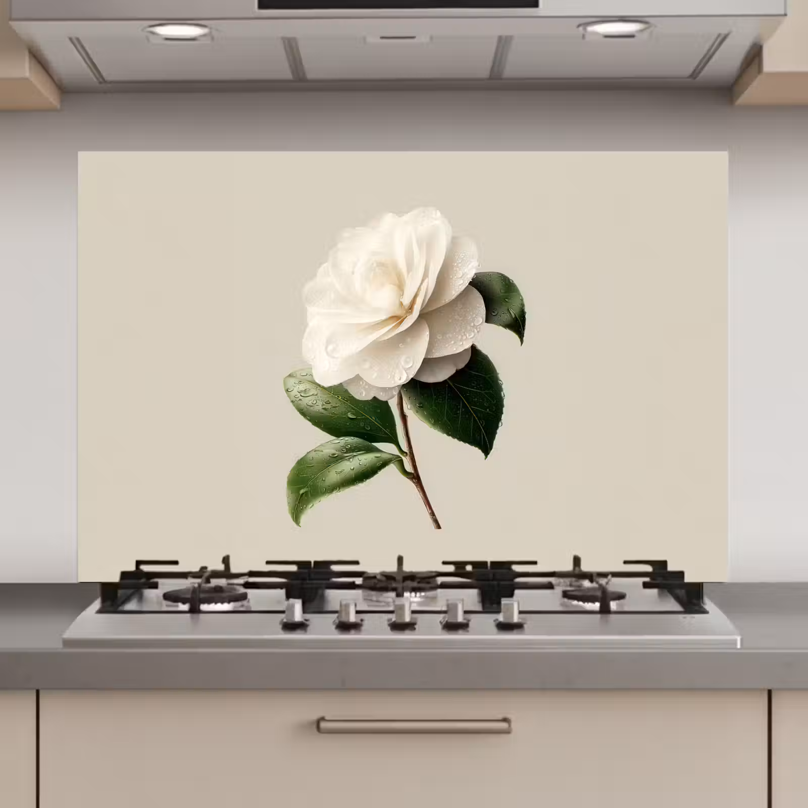 Spatscherm keuken - Cameliabloem - Wit - Groen — 1