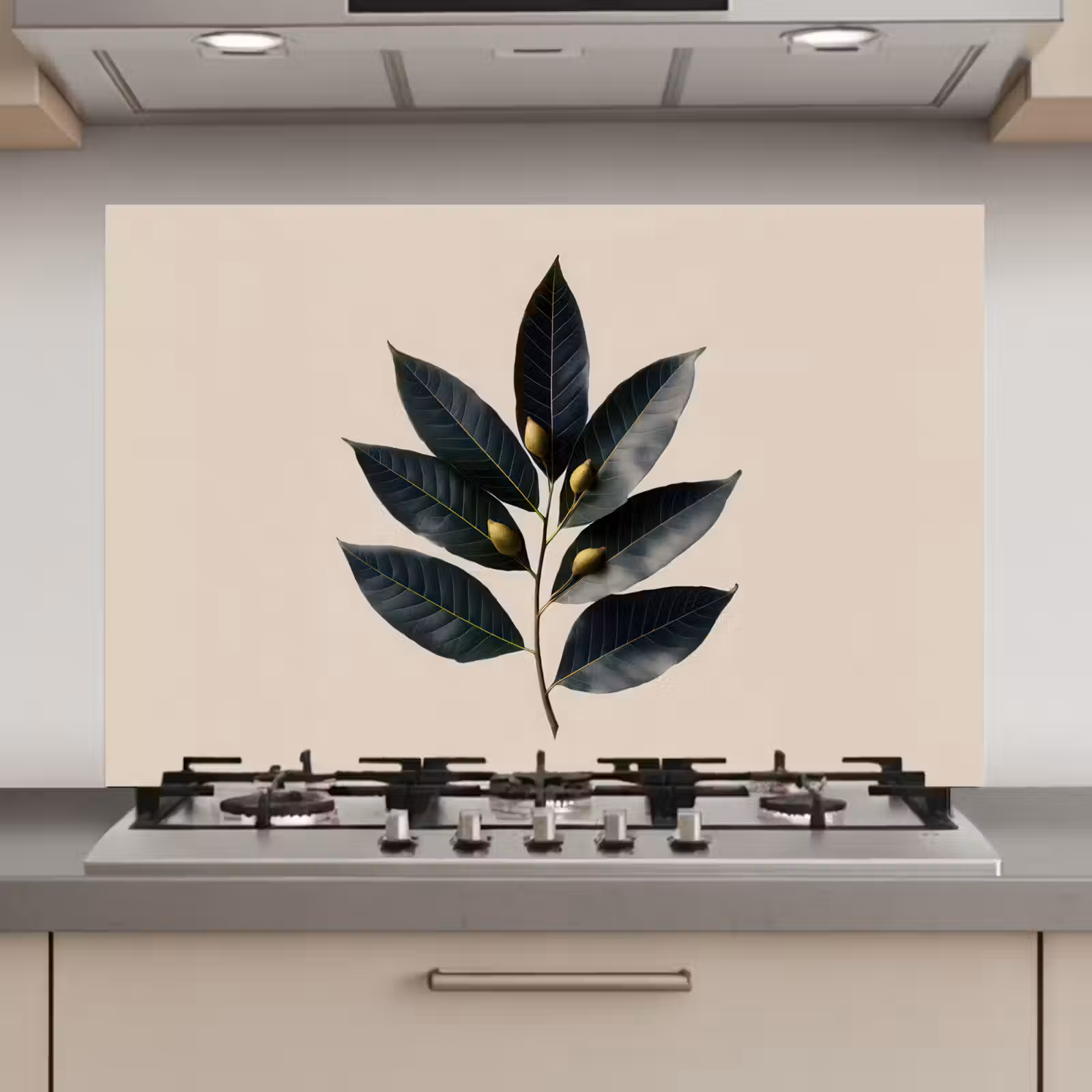 Spatscherm keuken - Laurierbladeren - Bloemknoppen - subtiel — 1