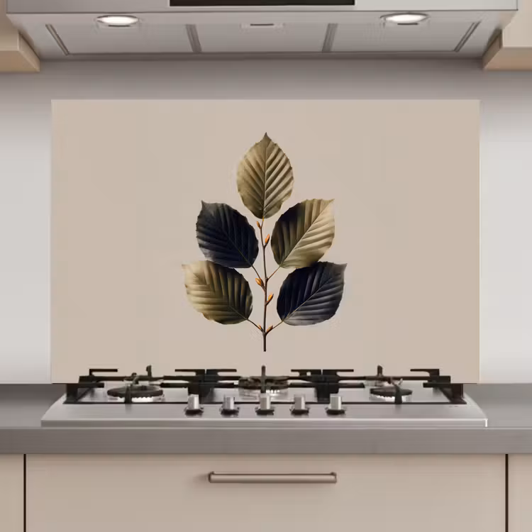 Spatscherm keuken - Beukenbladeren - Bruin - Groen - neutraal — 1