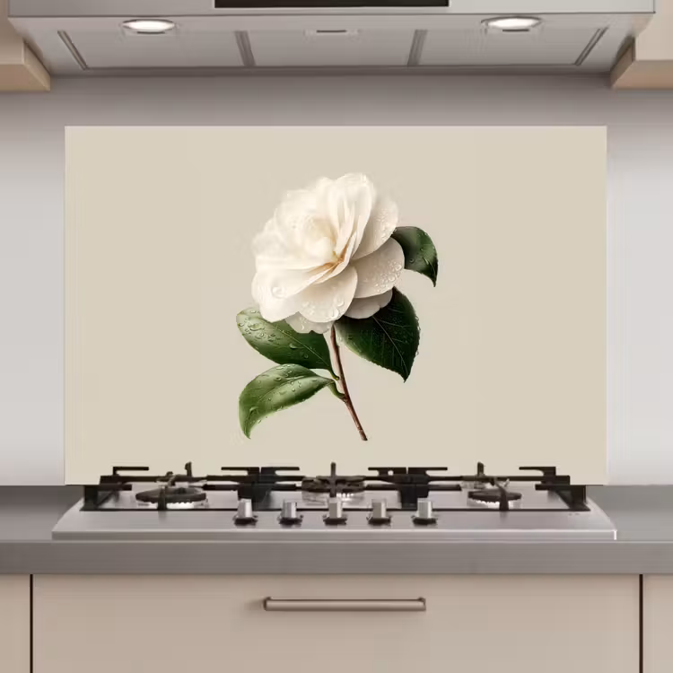 Spatscherm keuken - Cameliabloem - Wit - Groen — 1