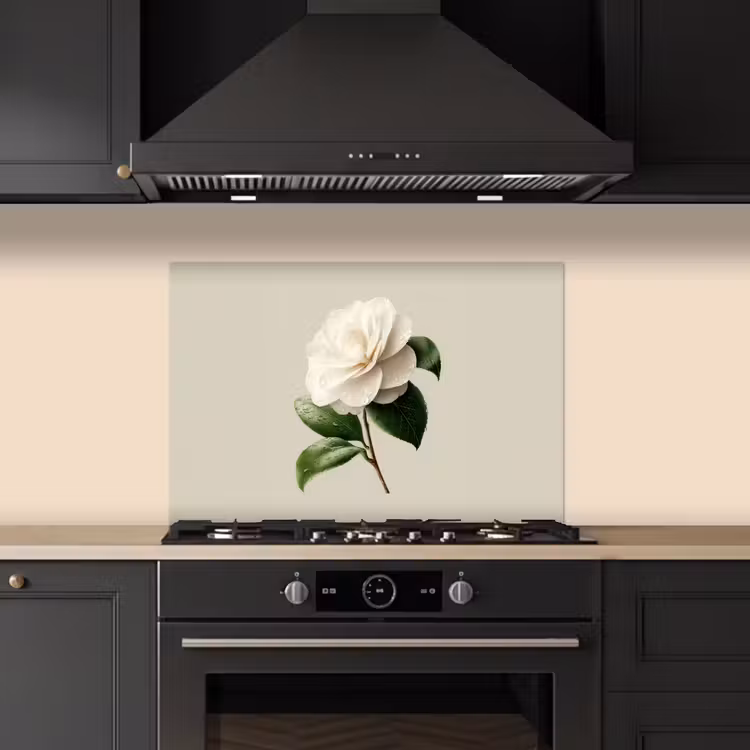 Spatscherm keuken - Cameliabloem - Wit - Groen — 2