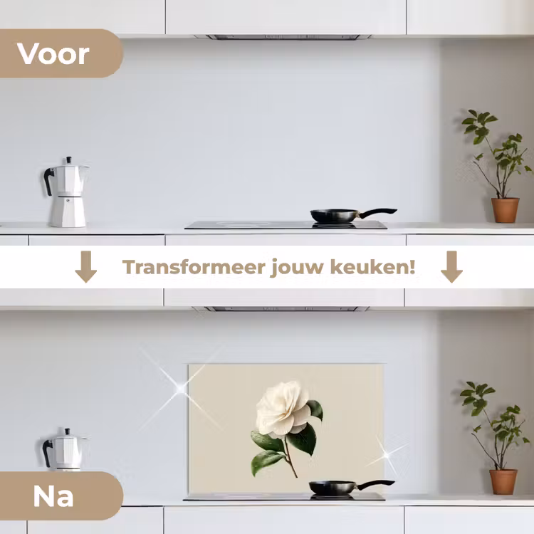 Spatscherm keuken - Cameliabloem - Wit - Groen — 3