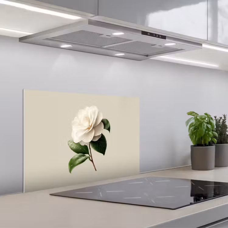 Spatscherm keuken - Cameliabloem - Wit - Groen — 5