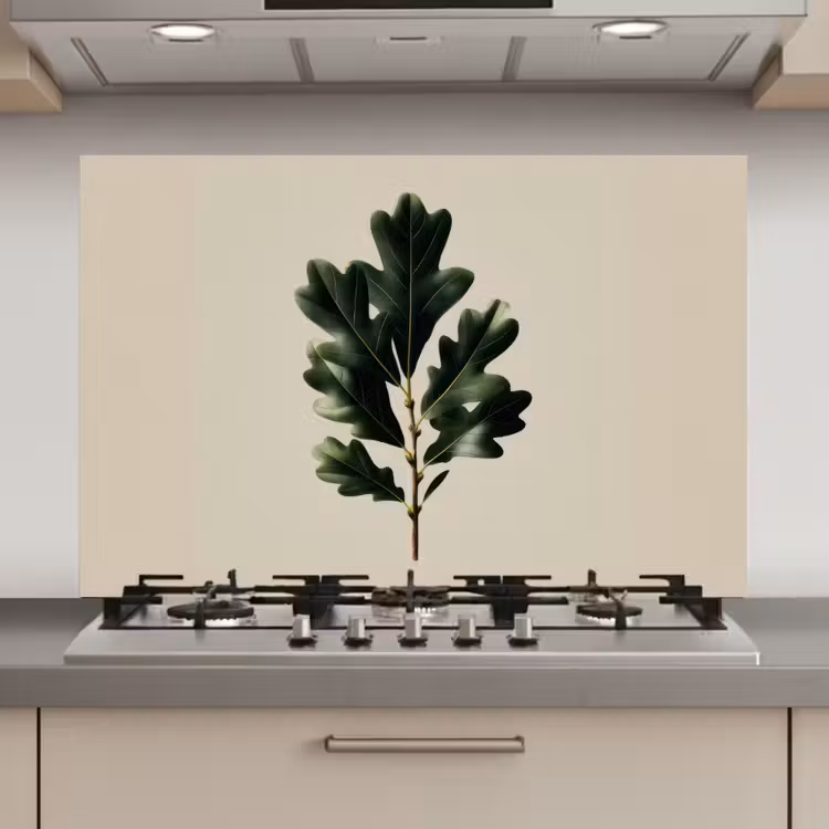 Spatscherm keuken - Eikenbladeren - Beige - Groen - Golvende randen — 1