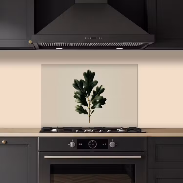 Spatscherm keuken - Eikenbladeren - Beige - Groen - Golvende randen — 2