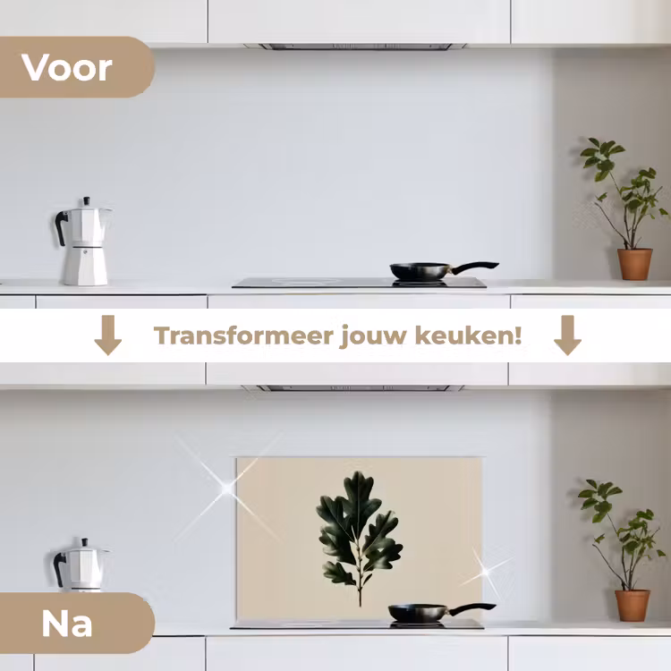 Spatscherm keuken - Eikenbladeren - Beige - Groen - Golvende randen — 3