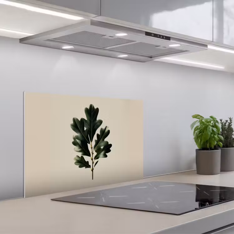 Spatscherm keuken - Eikenbladeren - Beige - Groen - Golvende randen — 5