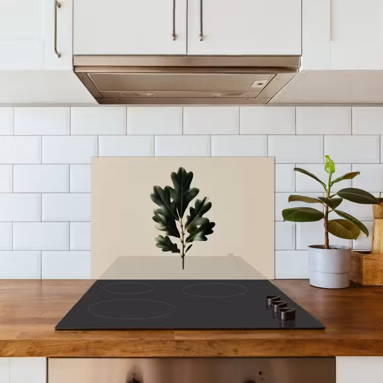Spatscherm keuken - Eikenbladeren - Beige - Groen - Golvende randen — 6
