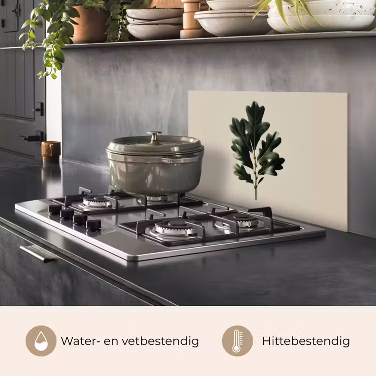 Spatscherm keuken - Eikenbladeren - Beige - Groen - Golvende randen — 7