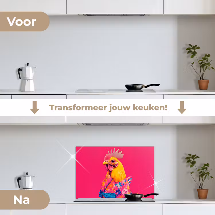 Spatscherm keuken - Haan - Kleurrijk - Kimono - Roze — 3