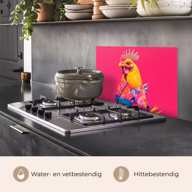 Spatscherm keuken - Haan - Kleurrijk - Kimono - Roze — 7